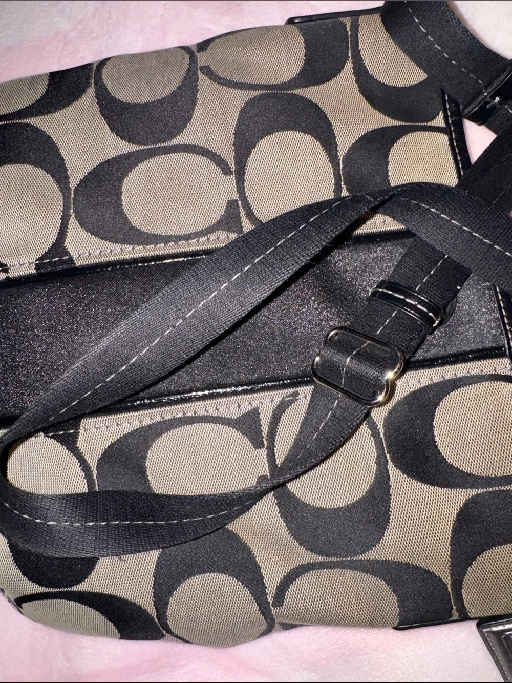 Coach Black & Khaki Signature Crossbody with Patent Trim